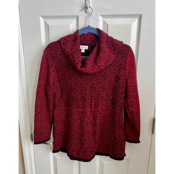 Style &‎ Co Cowl Neck Sweater Diamond Pattern Pullover Red Black Size M - Picture 1 of 9